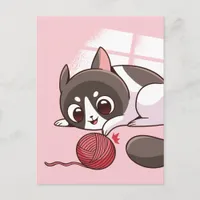 Adorable Cat and Yarn Postcard