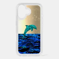 Dolphin in the sea, sparkling, monogrammed  iPhone 16 case