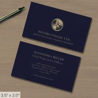 Navy and Gold Compass Travel Business Card