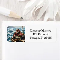 A Fisherman on a Boat in the Ocean Label