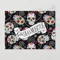 Sugar Skulls and Swirls Black ID725 Postcard