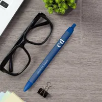 Blue white custom monogram name minimalist pen