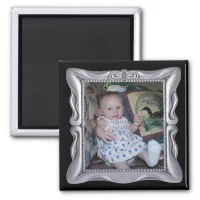 Fancy Silver Frame Add Photo Here Magnet