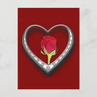 Valentine Silver Charm Frame Heart - Red Rose Card