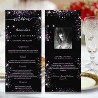 Birthday Menu black purple photo glitter fun facts