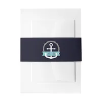 Modern Navy Anchor Nautical Monogram Wedding  Invitation Belly Band