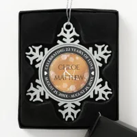 Elegant 7th 22nd 49th Copper Wedding Anniversary Snowflake Pewter Christmas Ornament