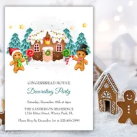 Watercolor Gingerbread Decorating Christmas Party Invitation