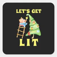Let's Get Lit Funny Christmas Drinking Classic Square Sticker