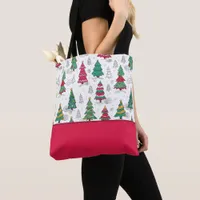 Quirky Whimsical Decorated Christmas Trees Doodles Tote Bag