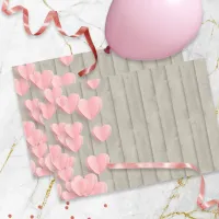 Pink Cute Hearts On A Barn Wood Tissue Paper