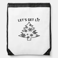 Let's Get Lit Christmas Tree Holiday Lights Essent Drawstring Bag