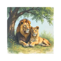 Lion and Lioness Under a Tree Metal Print