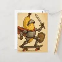 Banana Knight on a Skateboard Whimsy Postcard