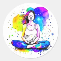 Beautiful Spiritual Art Lady Meditating  Classic Round Sticker