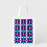 Retro Geometric Pink, Purple and Blue Grocery Bag