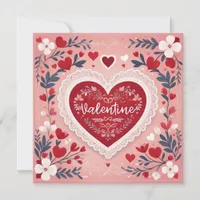 Valentine's Day Romantic Traditional Heart Flowers Holiday Card