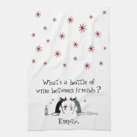 Bottle of Wine Between Friends Funny Cat Kitchen Towel