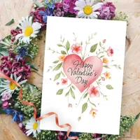 Watercolor Heart with Flowers Valentine's Day Card