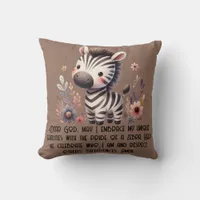 Woodland Zebra Kids Christian Prayer on Brown | Throw Pillow