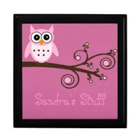 Cute Pink Owl Personalized Girl's Room Keepsake Box