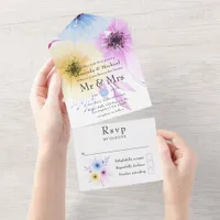 Pastel Watercolor Floral Wedding All In One Invitation