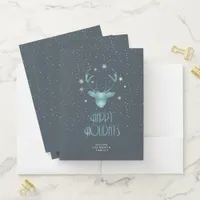 Deer Antlers Silhouette & Snowflakes Teal ID861 Pocket Folder