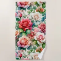 Whimsical Rose Pattern Beach Towel