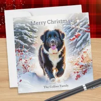 Newfoundland Dog In Winter Snow Merry Christmas Holiday Card