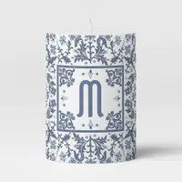 Denim Blue Ornate Monogram Pillar Candle