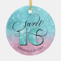 Glitter and Shine Sweet 16 Teal/Pink ID675 Ceramic Ornament