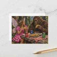 Fairy and a Sasquatch Taco Feast in the Woods Postcard