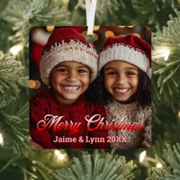 Personalized Photo Merry Christmas Names and Date Metal Ornament