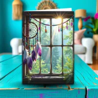 Pretty Purple Dreamcatcher in Window Birthday Card
