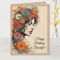 Hippie Flower Girl Birthday Card