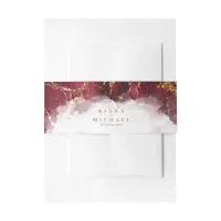 Marble Glitter Wedding Burgundy Gold V1 ID644 Invitation Belly Band