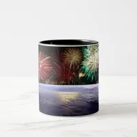 World and Fireworks Two-Tone Coffee Mug