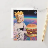 Surreal Woman French Fries Hat and Cheeseburger  Postcard