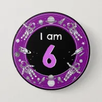 Space Astronaut Rocket Planet Age Number Birthday Button