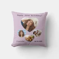 Birthday name photo heart collage taupe throw pillow