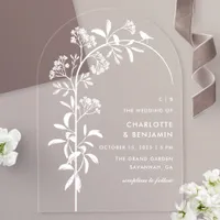 Modern White Bird Botanical Arch Wedding Acrylic Invitations