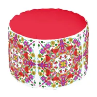 Cardinal and Flowers Mandala  Pouf