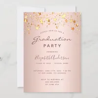 Graduation blush rose gold pink stars 2025 invitation