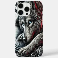 Blue-Eyed Wolf Night Art iPhone 16 Pro Max Case