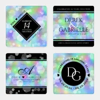 Elegant 14th Opal Wedding Anniversary Celebration Coaster Set