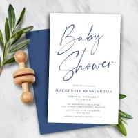 Budget Blue Simple Script Baby Boy Shower