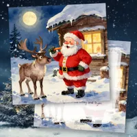 Vintage Santa and Reindeer Christmas Personalized Holiday Card