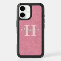 Pink glitter monogram name iPhone 16 case