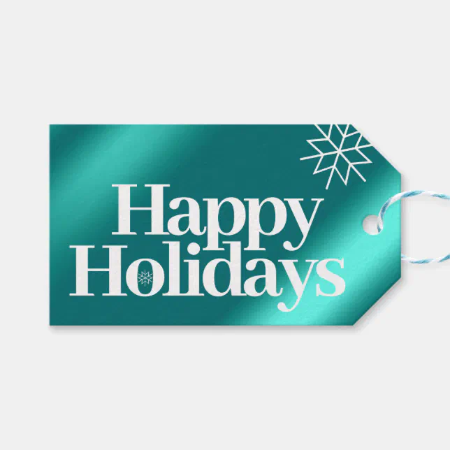 Minimalist Blue Foil Happy Holidays Snowflakes Gift Tags