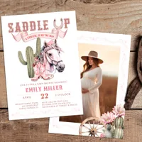 Pink Western Cowgirl Baby Shower Photo Invite